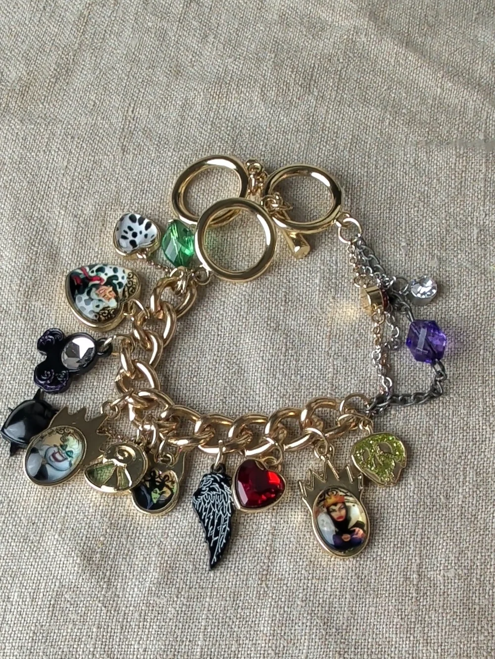 Handcrafted Disney Villains Inspired Charm Bracelet Gold Tone Gothic Fairy Tale